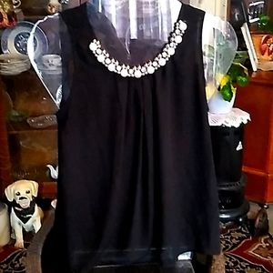 Love Culture Small Black Tank Top with Beaded Round Neck. Dressy